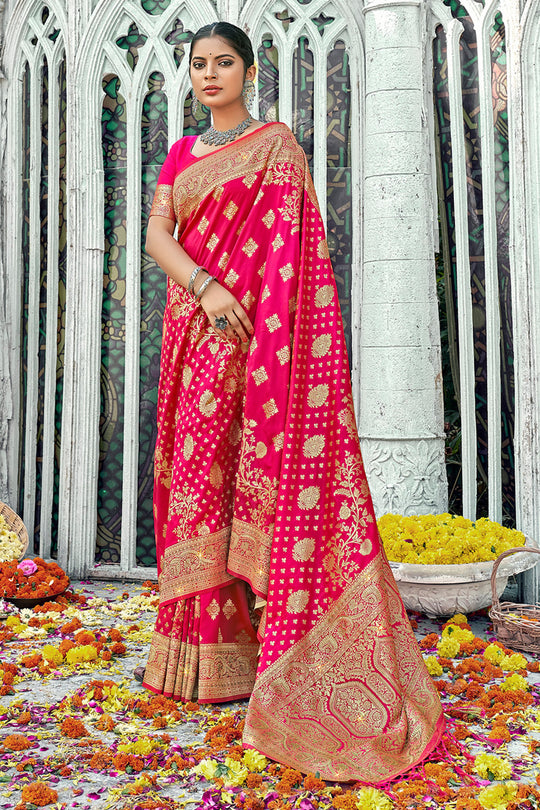 Hot Pink Banarasi Saree