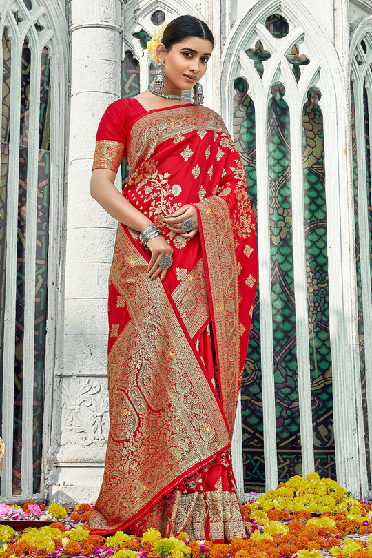 Scarlet Red Banarasi Saree