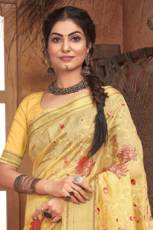 Lemon Yellow Organza Saree