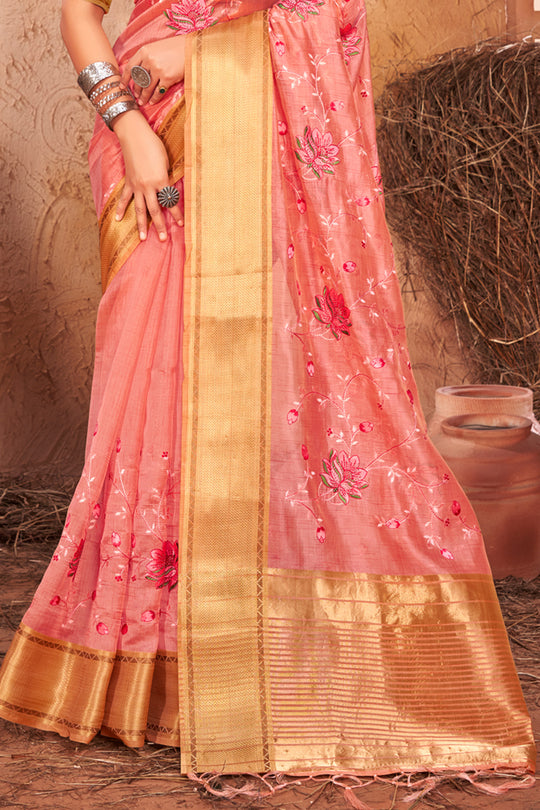 Flamingo Pink Organza Saree