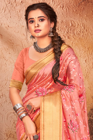 Flamingo Pink Organza Saree