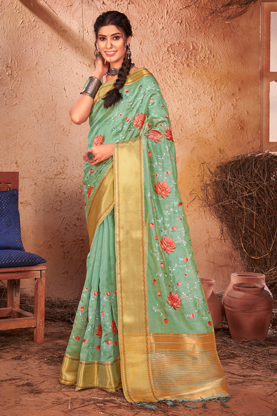 Seafoam Green Organza Saree