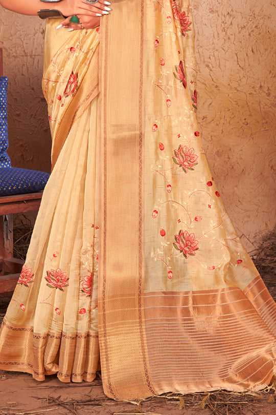 Buttermilk Beige Organza Saree