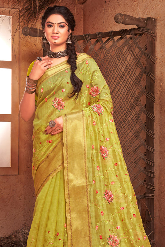 Lime Green Organza Saree