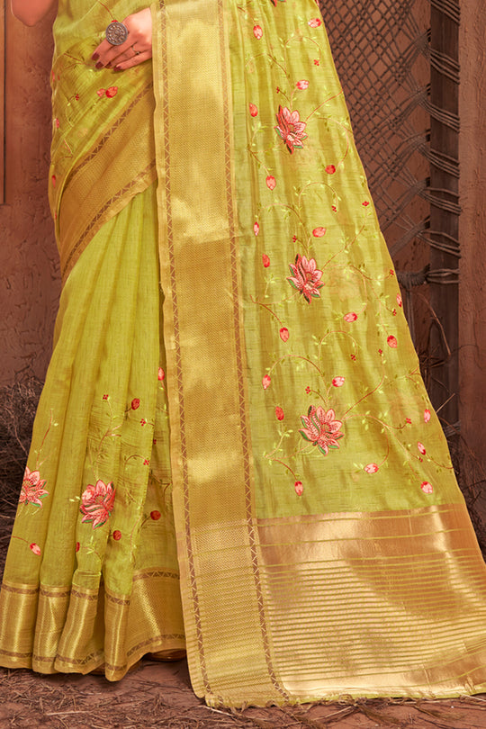 Lime Green Organza Saree