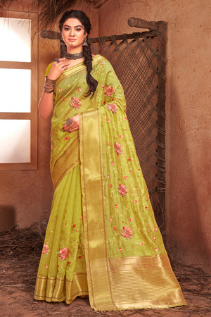 Lime Green Organza Saree
