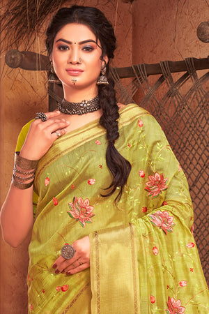 Lime Green Organza Saree