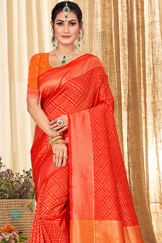 Aerospace Orange Patola Silk Saree