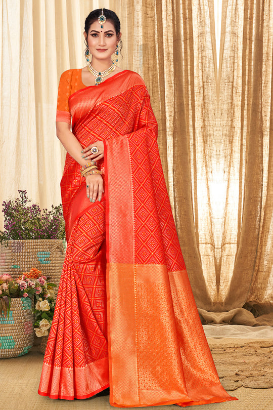 Aerospace Orange Patola Silk Saree
