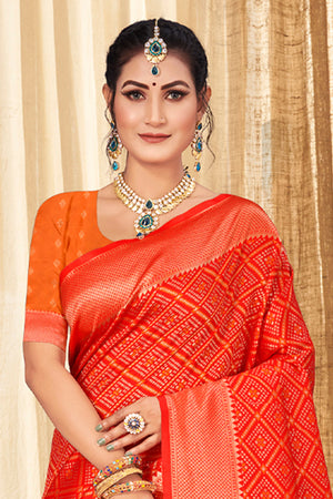 Aerospace Orange Patola Silk Saree