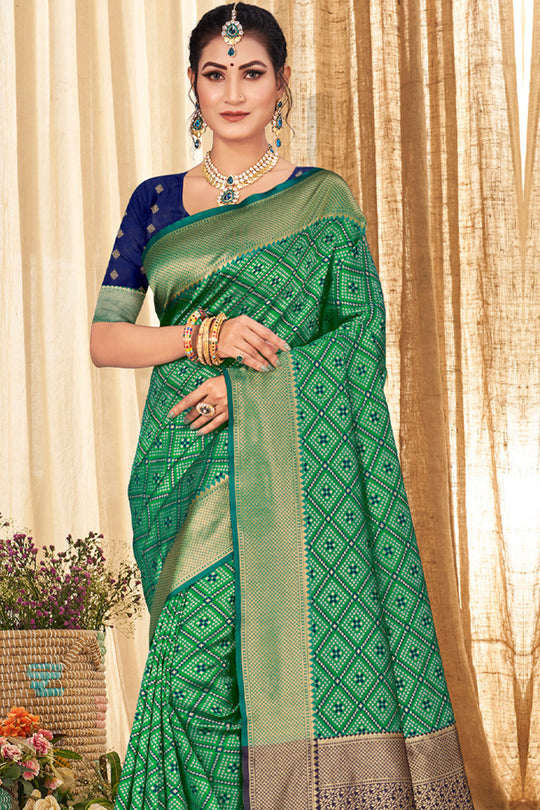 Green And Blue Patola Silk Saree