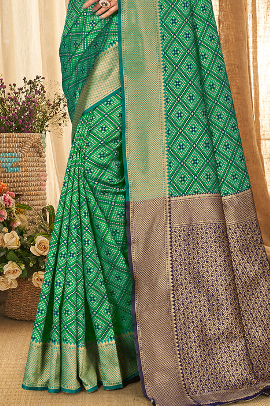 Green And Blue Patola Silk Saree