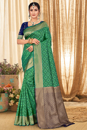 Green And Blue Patola Silk Saree
