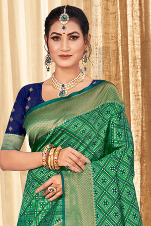 Green And Blue Patola Silk Saree