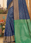 Denim Blue And Green Patola Silk Saree
