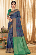Denim Blue And Green Patola Silk Saree