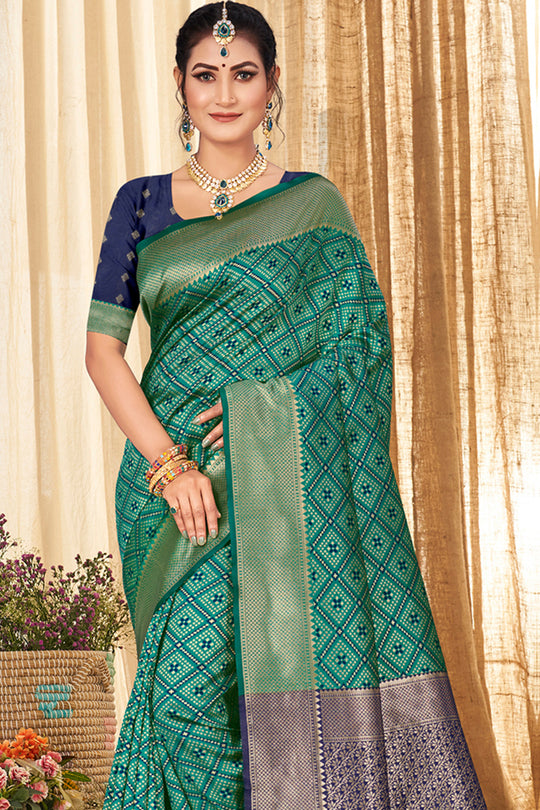 Green And Blue Patola Silk