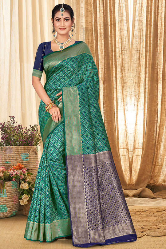 Green And Blue Patola Silk