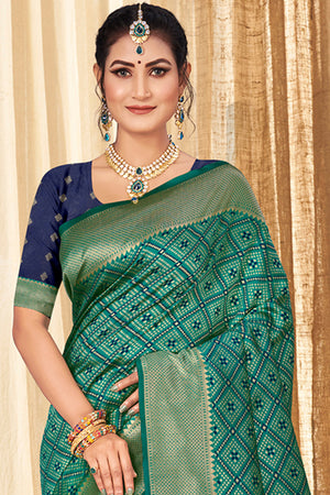 Green And Blue Patola Silk