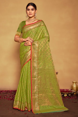 Lime Green Banarasi Saree