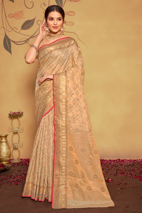 Buttermilk Beige Banarasi Saree