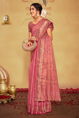 Flamingo Pink Banarasi Saree