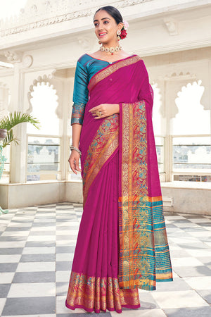 Magenta Purple Cotton Saree