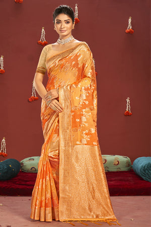 Yellow Orange Dual Tone Cotton Saree