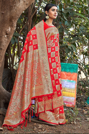 Scarlet Red Banarasi Saree