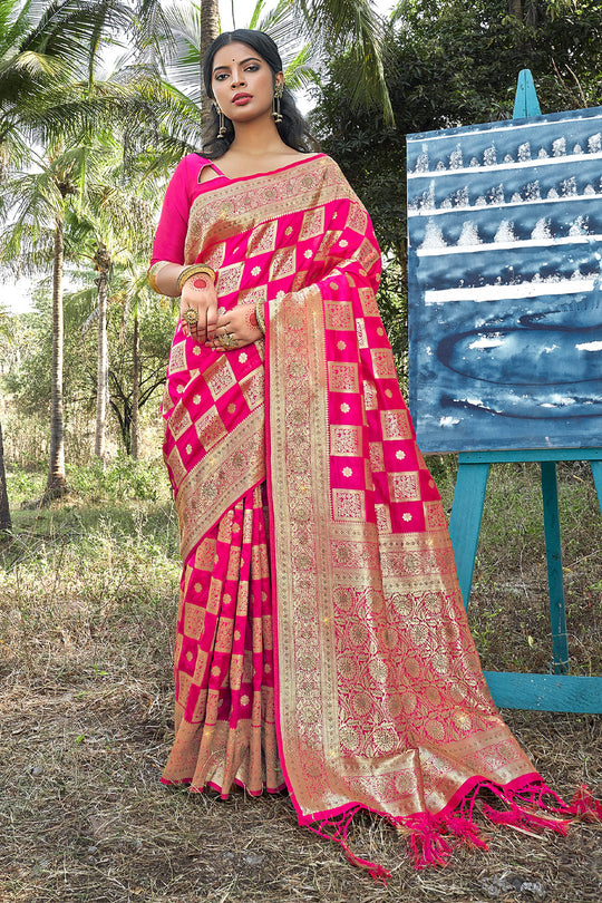 Fuscia Pink Banarasi Saree