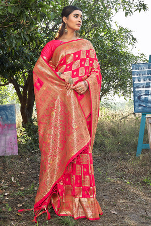 Hot Pink Banarasi Saree