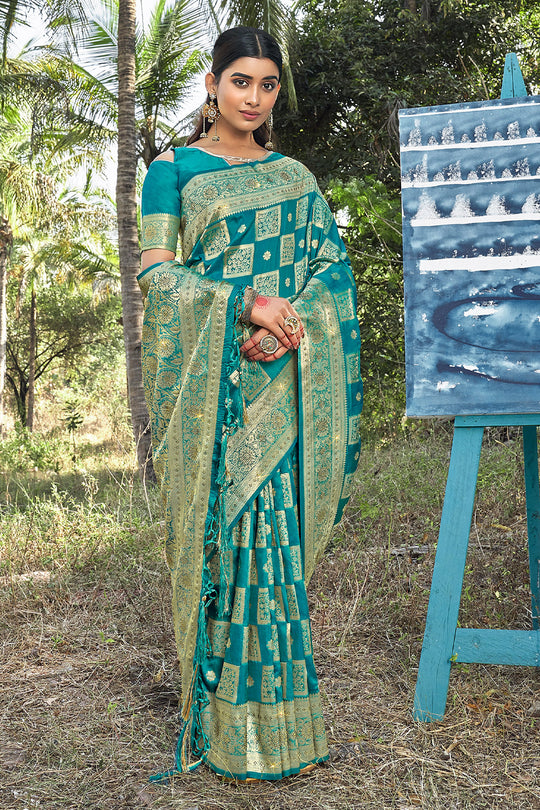Teal Green Banarasi Saree