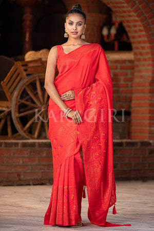 Vibrant Red Mysore Silk Saree