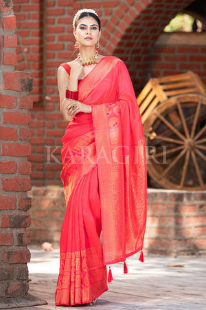 Vivid Pink Mysore Silk Saree