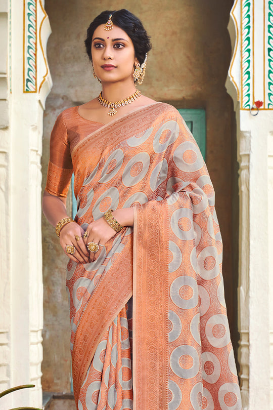 Pastel Peach Organza Saree