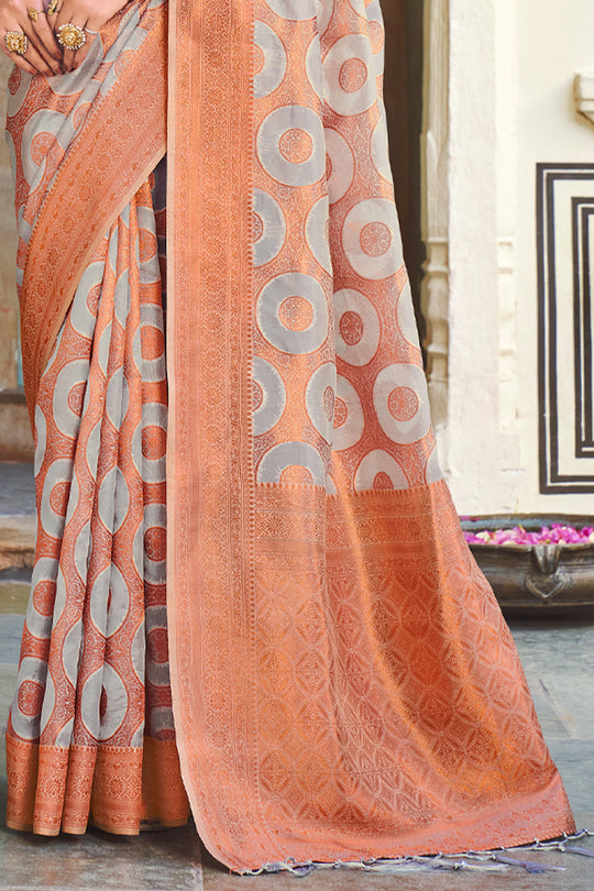 Pastel Peach Organza Saree