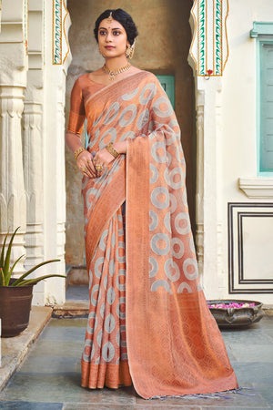 Pastel Peach Organza Saree