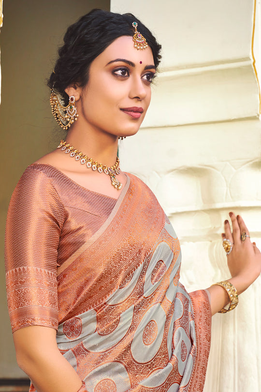 Pastel Peach Organza Saree