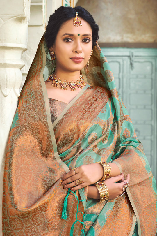 Sea Green Organza Saree