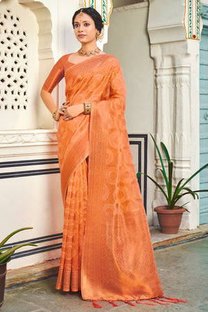 Cantaloupe Orange Organza Saree