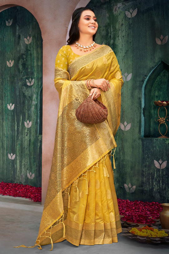 Turmeric Yellow Organza Saree