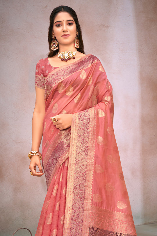 Flamingo Pink Organza Saree