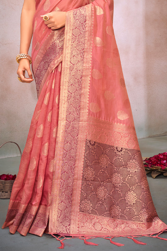 Flamingo Pink Organza Saree