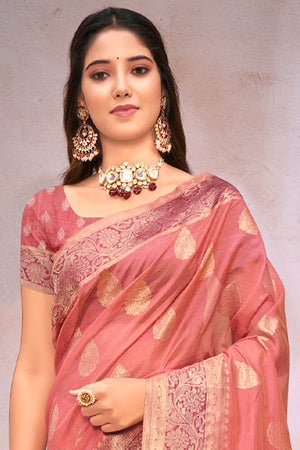 Flamingo Pink Organza Saree