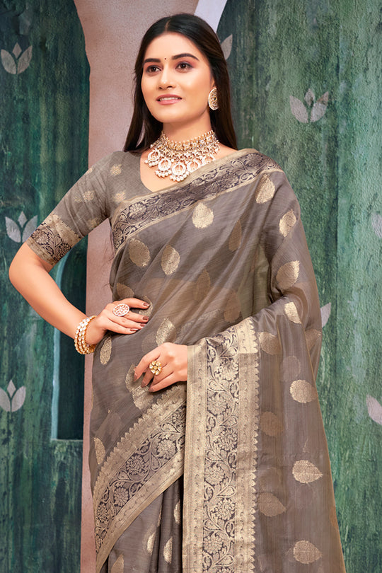 Pewter Grey Organza Saree