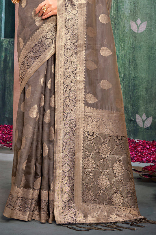 Pewter Grey Organza Saree