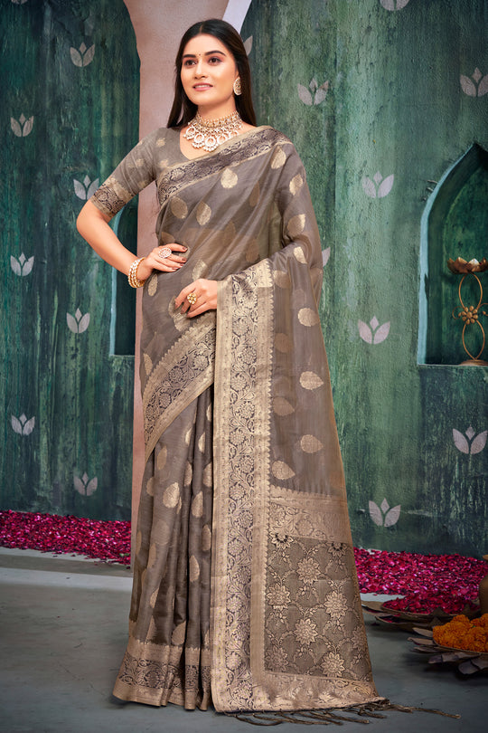 Pewter Grey Organza Saree