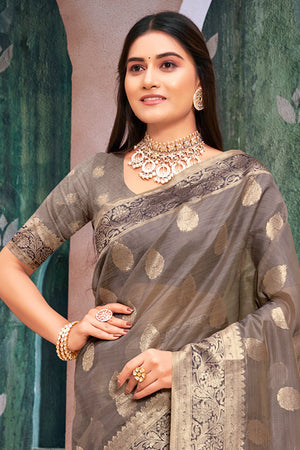 Pewter Grey Organza Saree