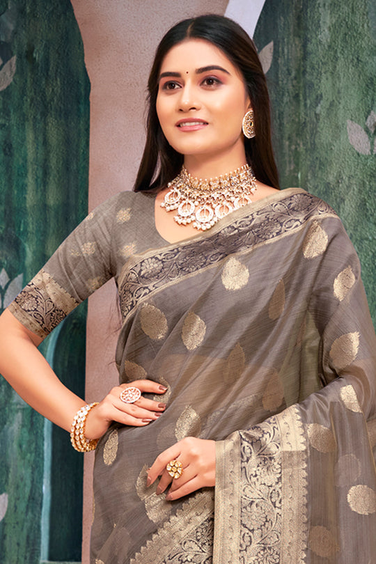 Pewter Grey Organza Saree