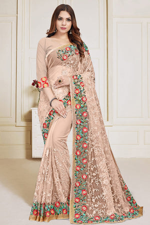 Nasturtium Peach Net Saree